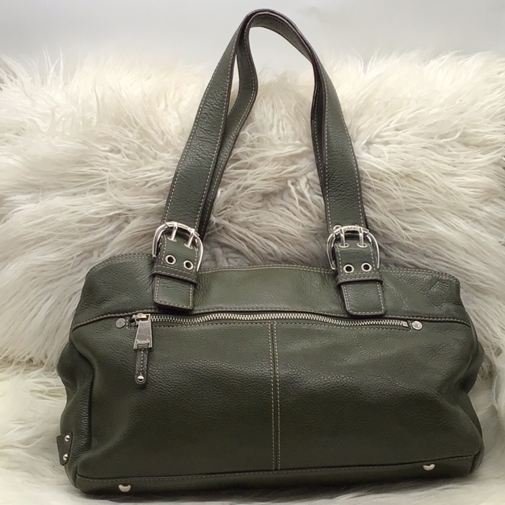 Tignanello Olive Green Leather Shoulder Bag